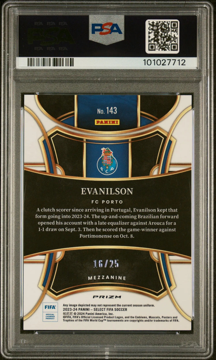 2023-24 Panini Select FIFA Evanilson #143 Zebra PSA 10 /25 