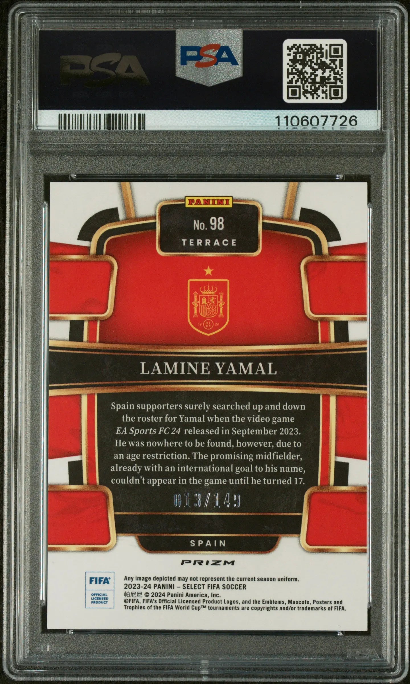 2023-24 Panini Select FIFA Lamine Yamal RC Rookie  Red Wave PSA 10 /149 