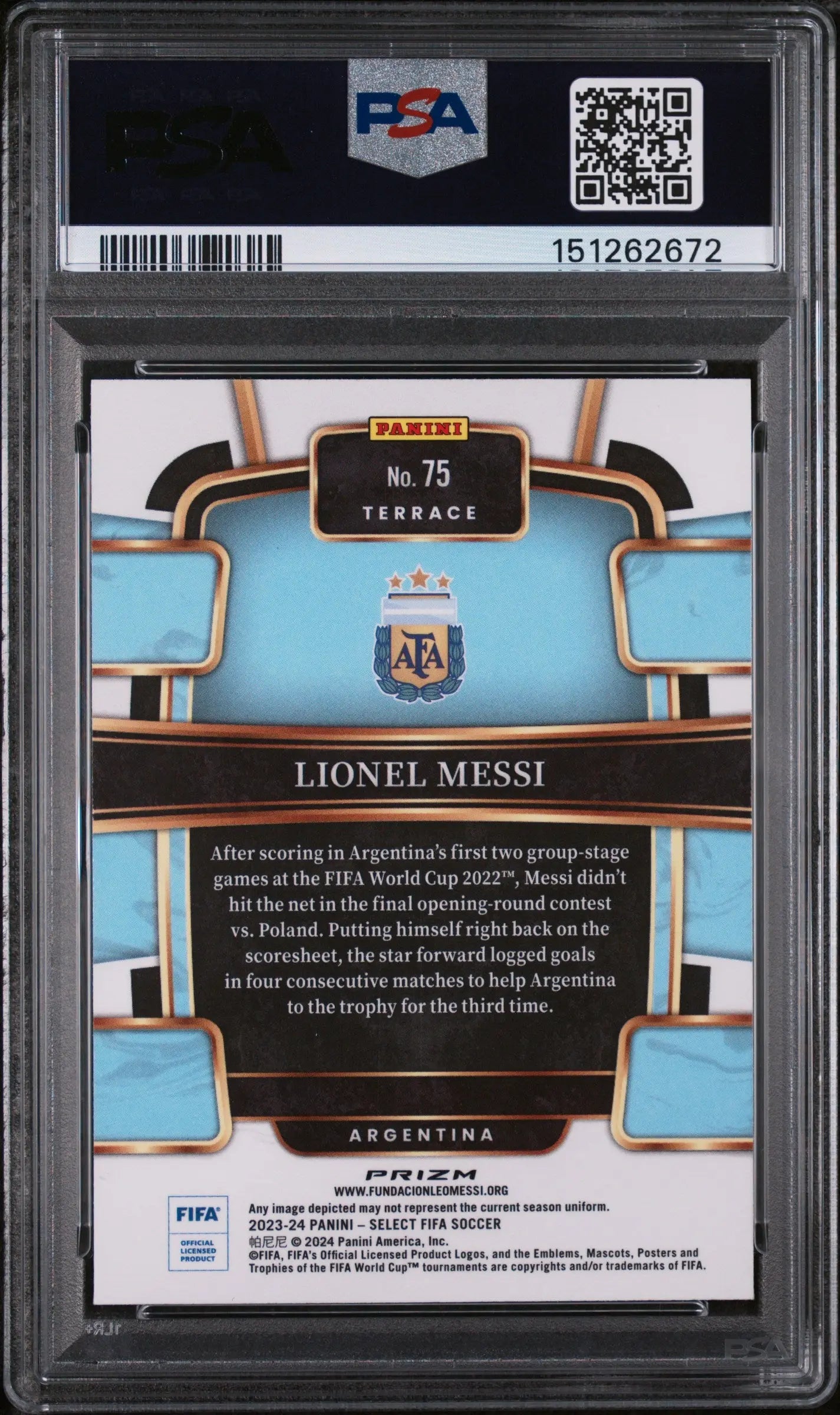 2023-24 Panini Select FIFA Red Terrace Lionel Messi #75 PSA 10 