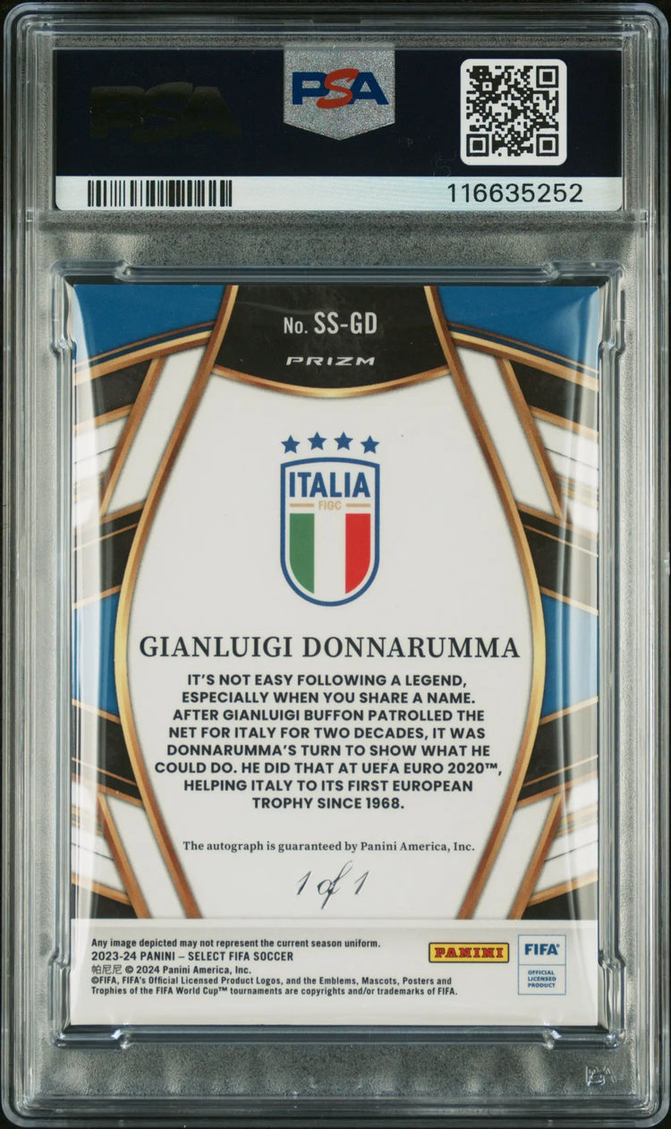 2023-24 Panini Select FIFA Select Signatures Gianluigi Donnarumma /1 PSA9 Auto10 
