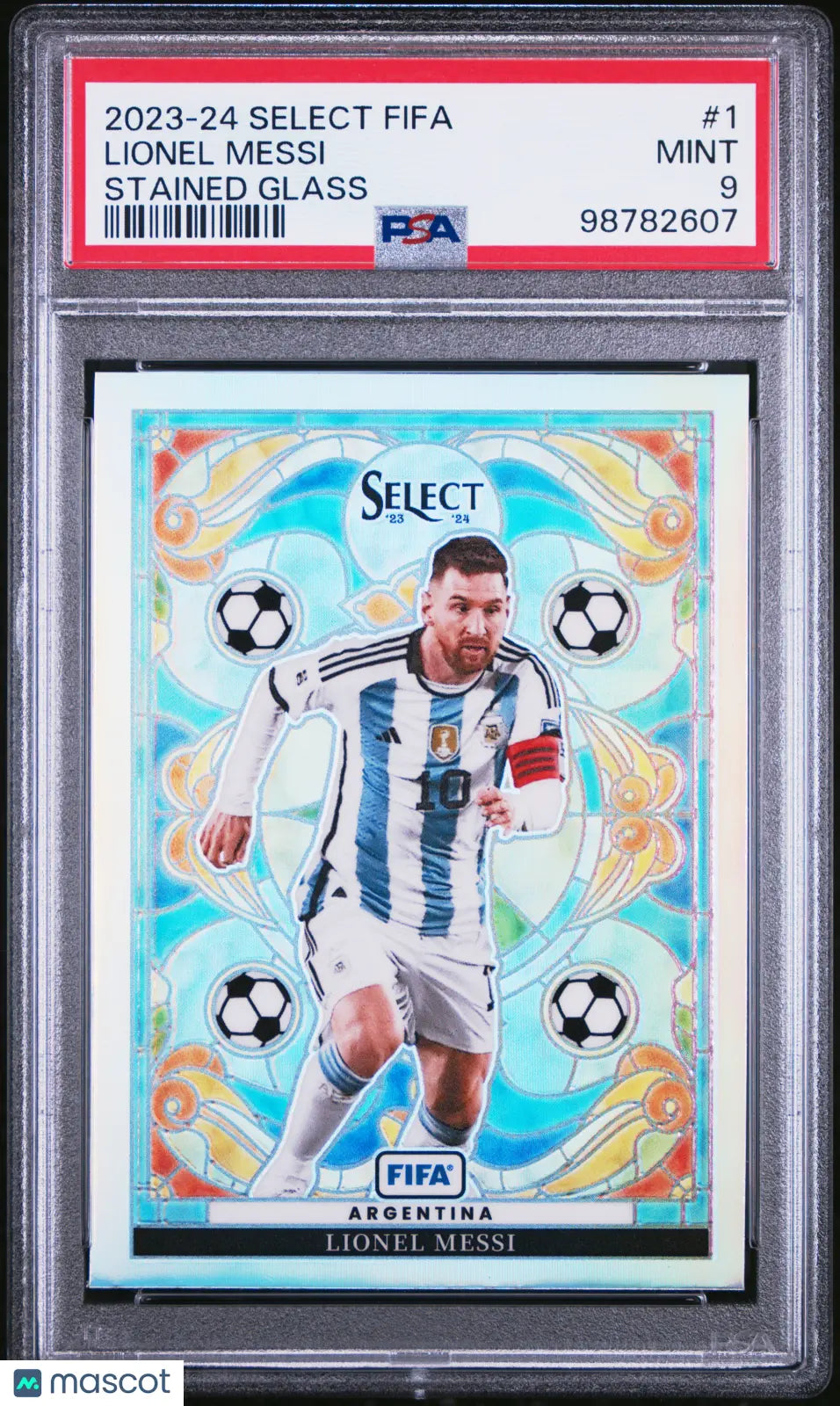2023-24 Panini Select FIFA Stained Glass Lionel Messi #1 PSA 9 