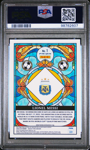 2023-24 Panini Select FIFA Stained Glass Lionel Messi #1 PSA 9 