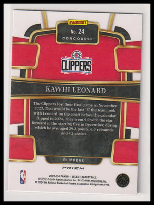 2023-24 Panini Select Kawhi Leonard Tiger Prizm Wave 