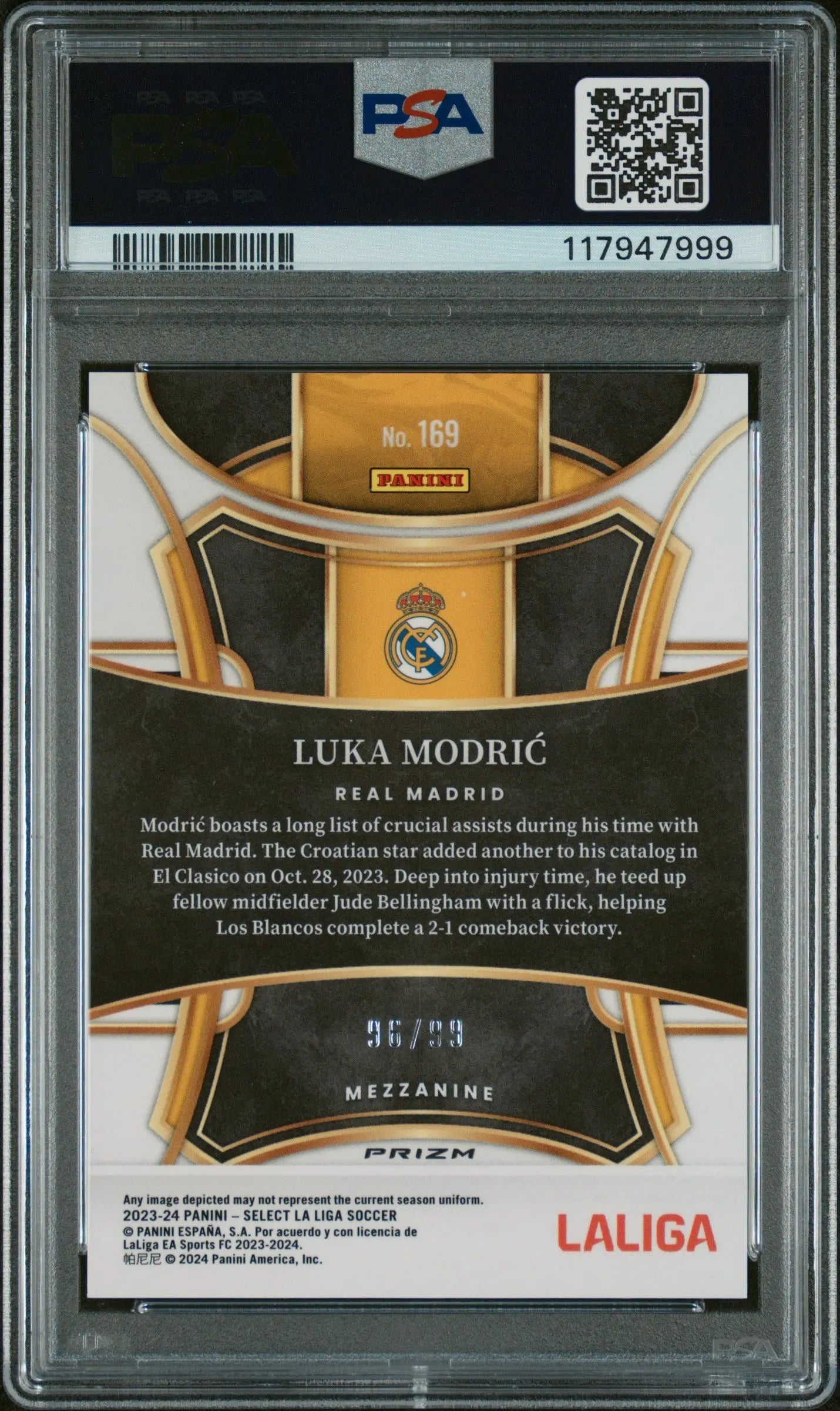 2023-24 Panini Select La Liga Luka Modric #169 Winter Camo PSA 9 /99 