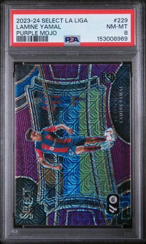 2023-24 Panini Select La Liga Rookie Lamine Yamal Purple Mojo RC PSA 8 