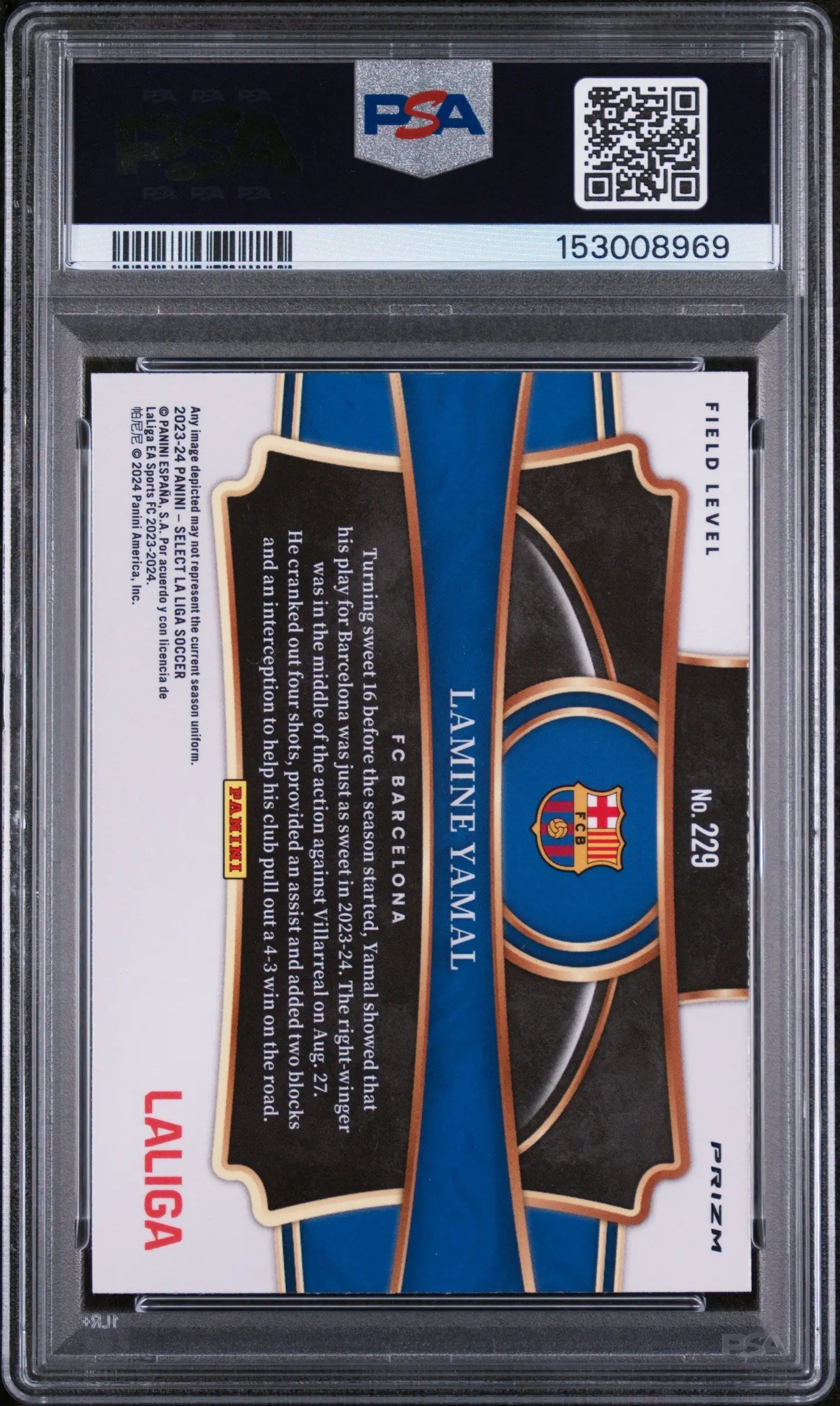 2023-24 Panini Select La Liga Rookie Lamine Yamal Purple Mojo RC PSA 8 