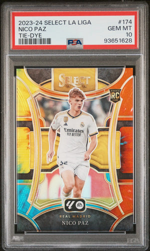 2023-24 Panini Select La Liga Rookie Nico Paz Tie Dye /30 RC PSA 10 