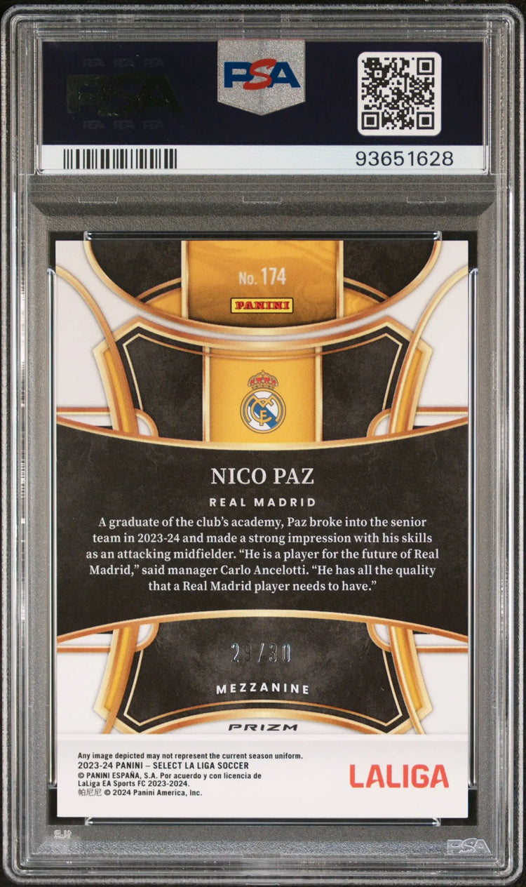2023-24 Panini Select La Liga Rookie Nico Paz Tie Dye /30 RC PSA 10 