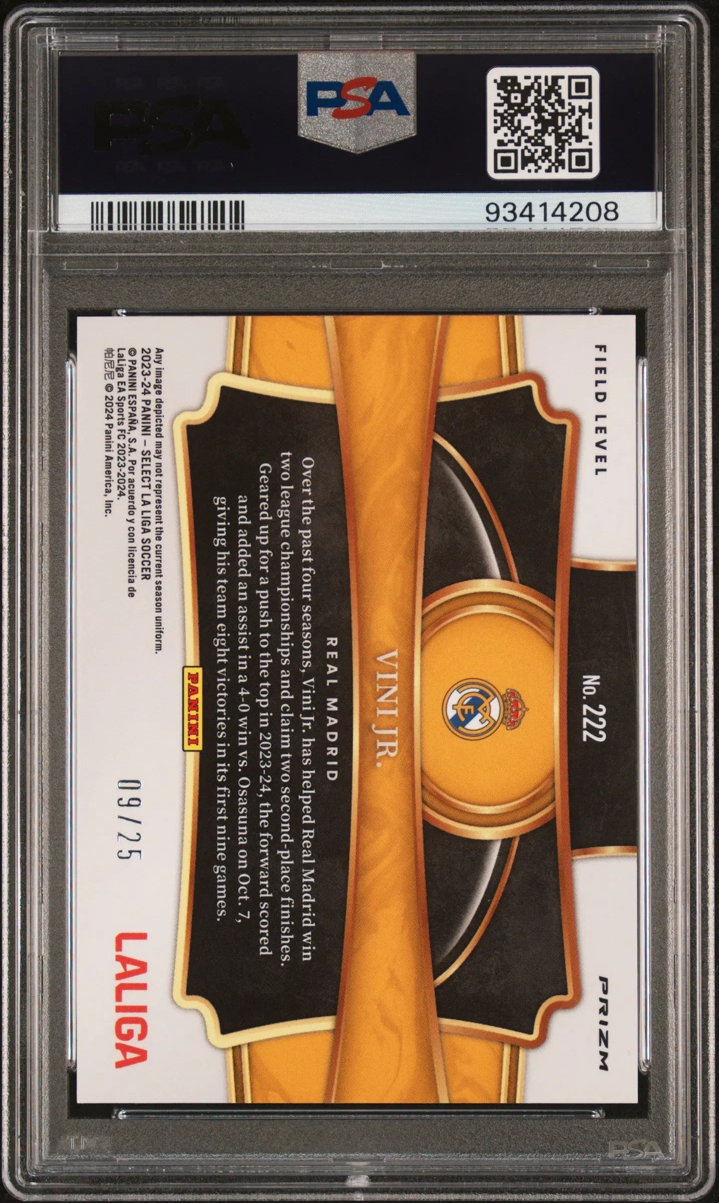 2023-24 Panini Select La Liga Vini JR. Zebra /25 PSA 10 