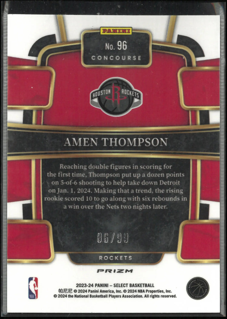 2023-24 Panini Select Prizm Rookie Amen Thompson Blue Fast Break /99 RC 