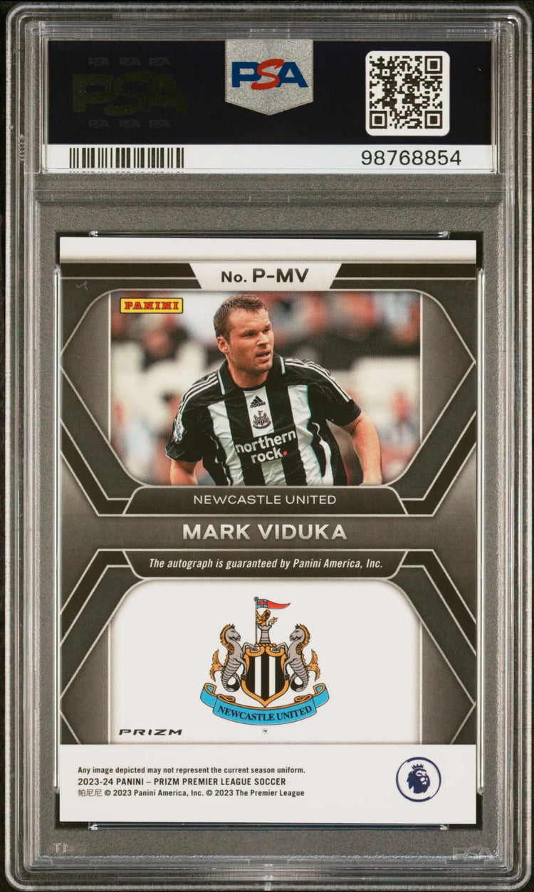 2023-24 Prizm Premier League Penmanship Auto Mark Viduka Breakaway Prizm PSA 10 