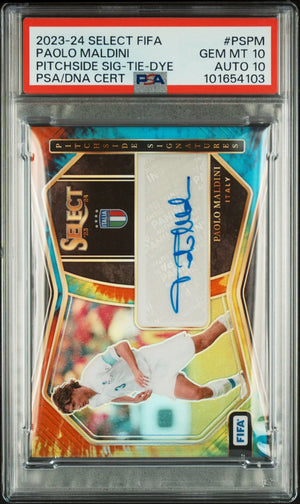 2023-24 Select FIFA Pitchside Auto Tie Dye Paolo Maldini  PSA 10 Auto 10 /4 