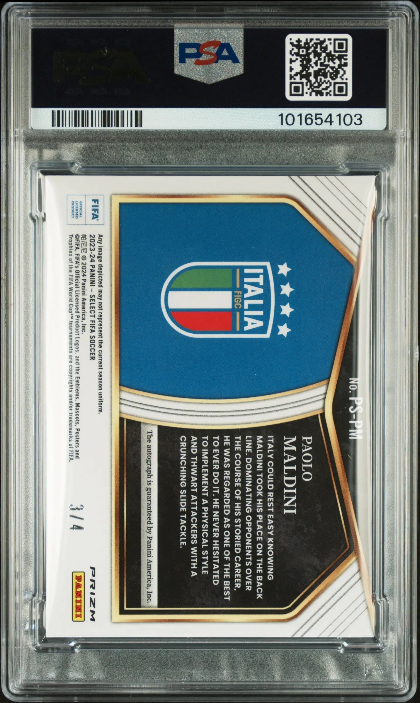 2023-24 Select FIFA Pitchside Auto Tie Dye Paolo Maldini  PSA 10 Auto 10 /4 