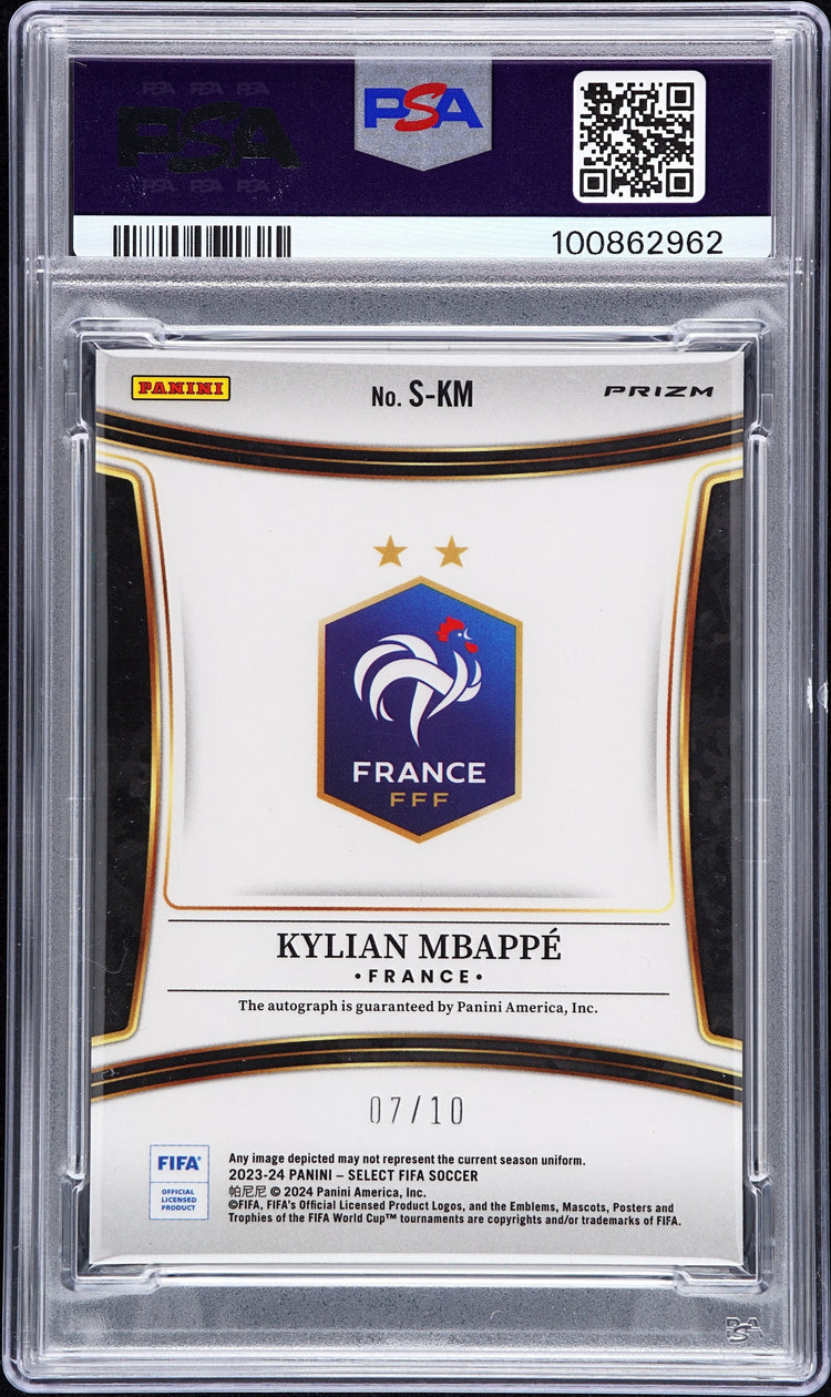 2023-24 Select FIFA Signatures Auto Kylian Mbappe Purple PSA 9 Auto 10 /10 