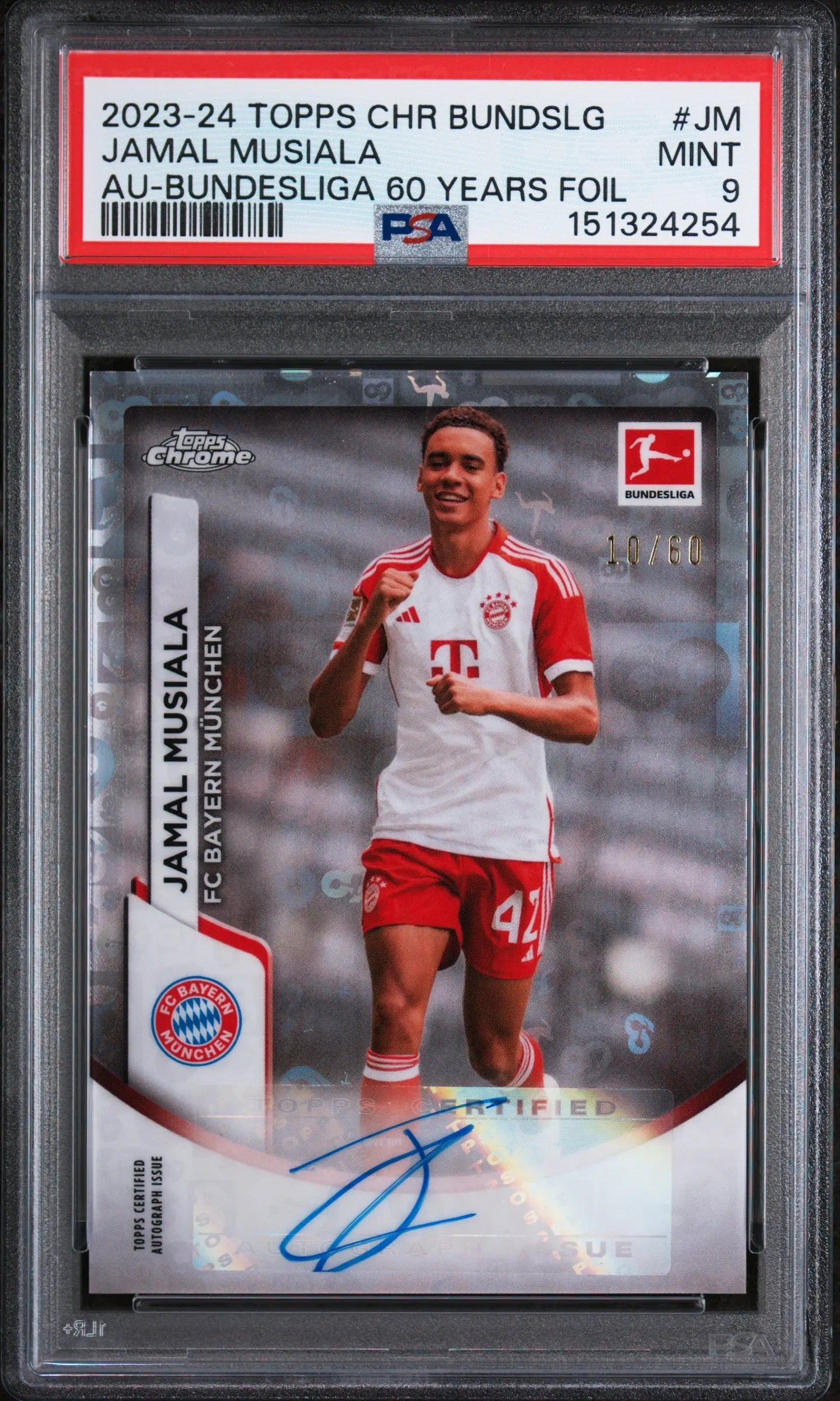 2023-24 Topps Chrome Bundesliga Autograph Jamal Musiala  60 Years Foil /60 PSA 9 
