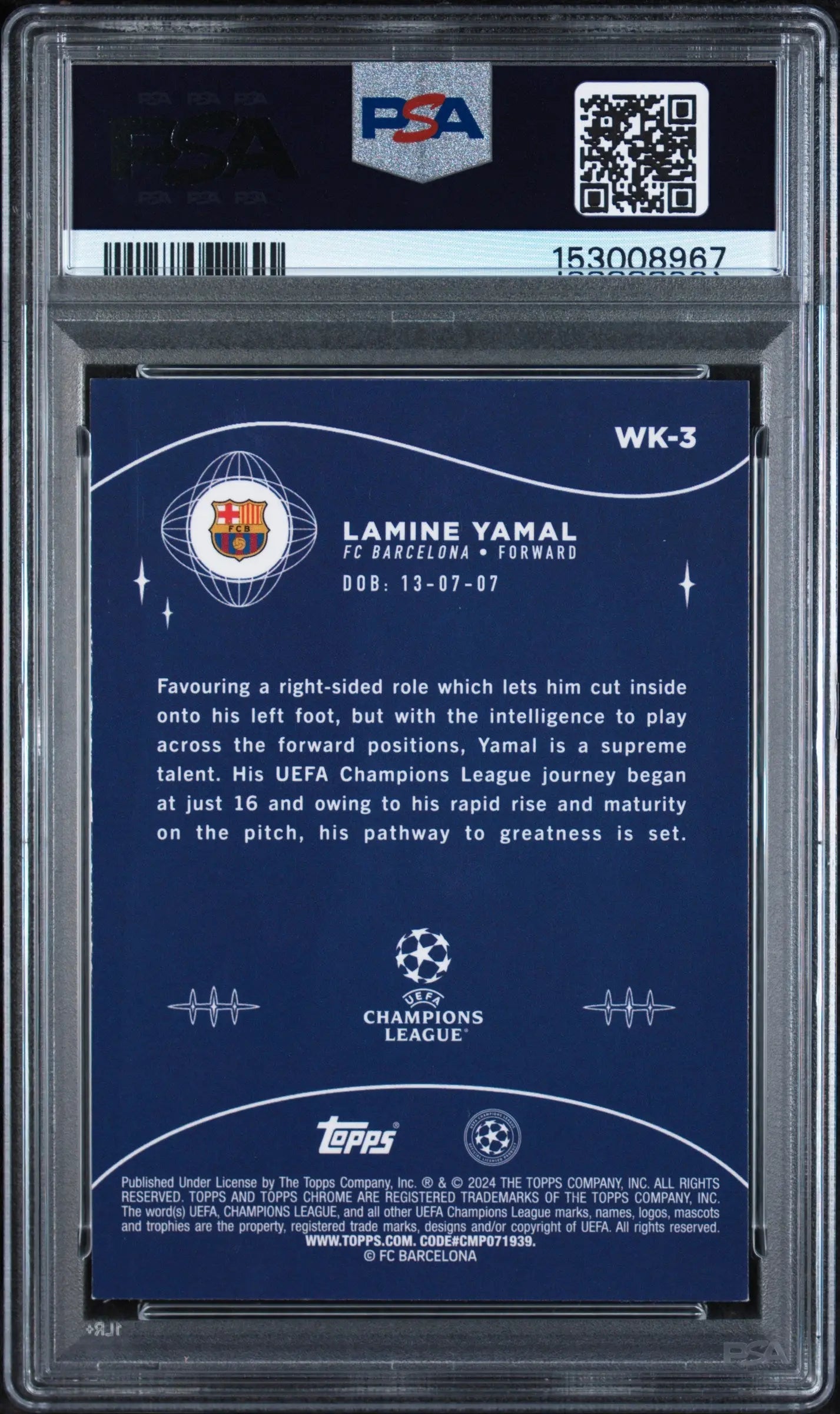 2023-24 Topps Chrome UCC Wonderkids Rookie Lamine Yamal RC PSA 9 