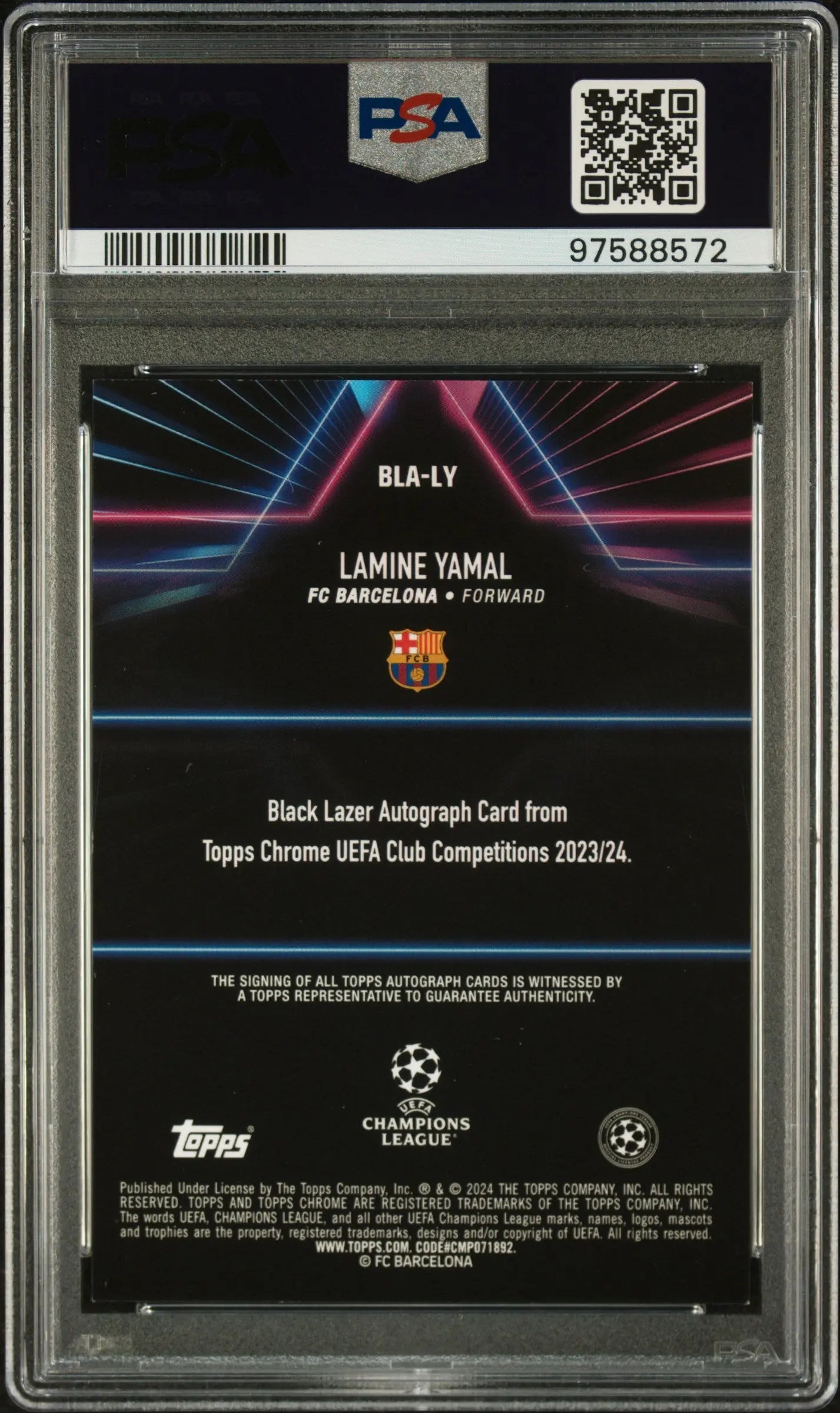 2023-24 Topps Chrome UEFA CC Black Lazer Autographs Lamine Yamal RC PSA 8 