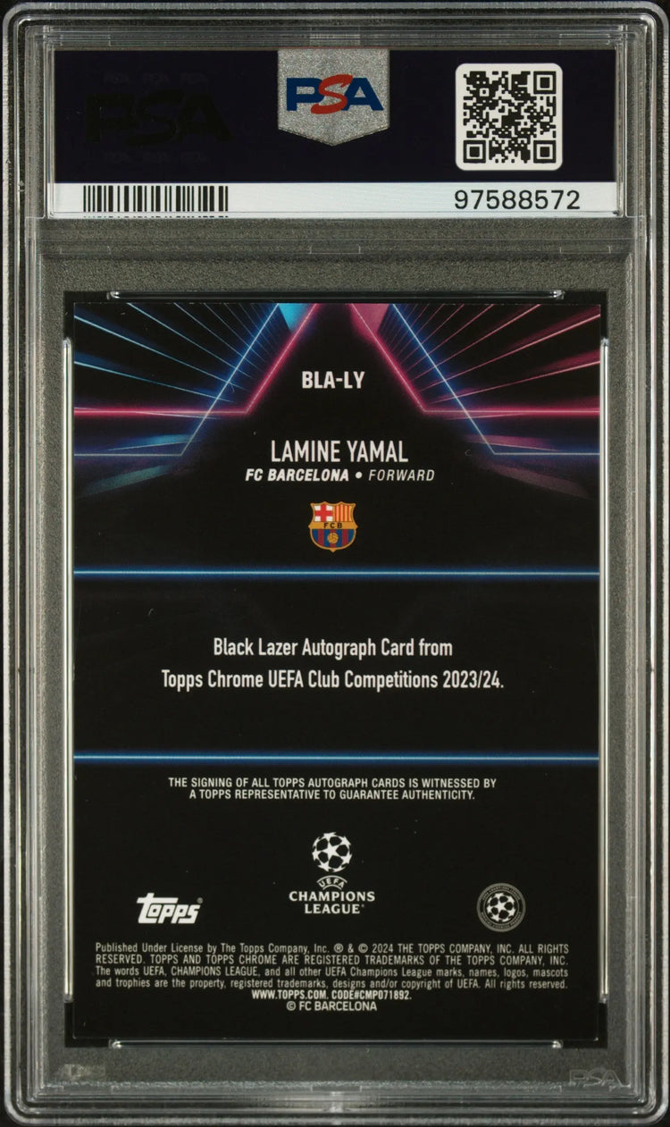 2023-24 Topps Chrome UEFA CC Black Lazer Autographs Lamine Yamal RC PSA 8 