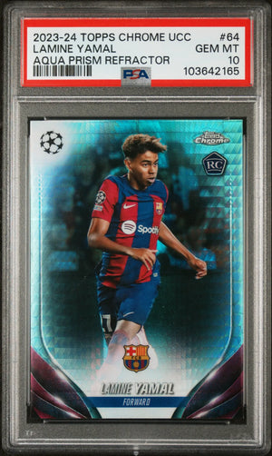 2023-24 Topps Chrome UEFA CC Rookie Lamine Yamal  Aqua Prism Refractor RC PSA 10 