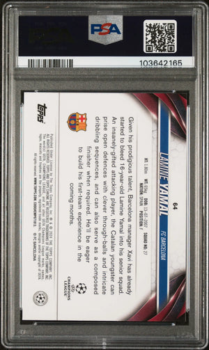 2023-24 Topps Chrome UEFA CC Rookie Lamine Yamal  Aqua Prism Refractor RC PSA 10 