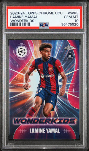 2023-24 Topps Chrome UEFA Club Competition Wonderkids Rookie Lamine Yamal PSA 10 