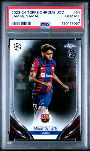 2023-24 Topps Chrome UEFA Club Competitions Rookie Lamine Yamal RC PSA 10 