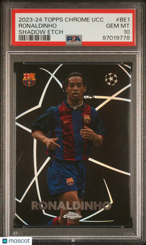 2023-24 Topps Chrome UEFA Club Competitions Shadow Etch Ronaldinho PSA 10 