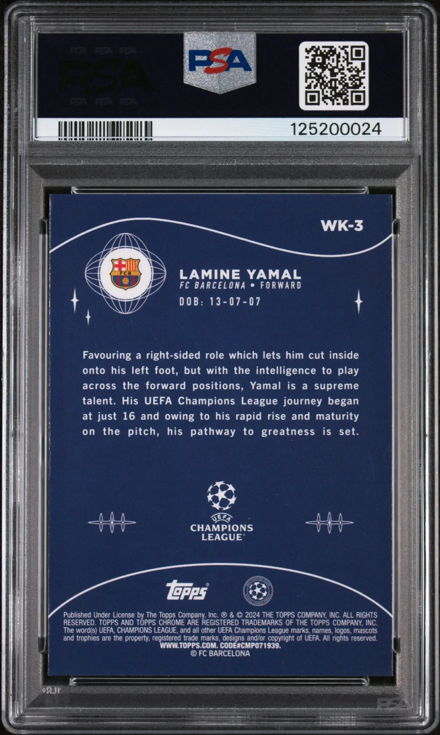 2023-24 Topps Chrome UEFA Club Competitions Wonderkids Lamine Yamal RC PSA 10 