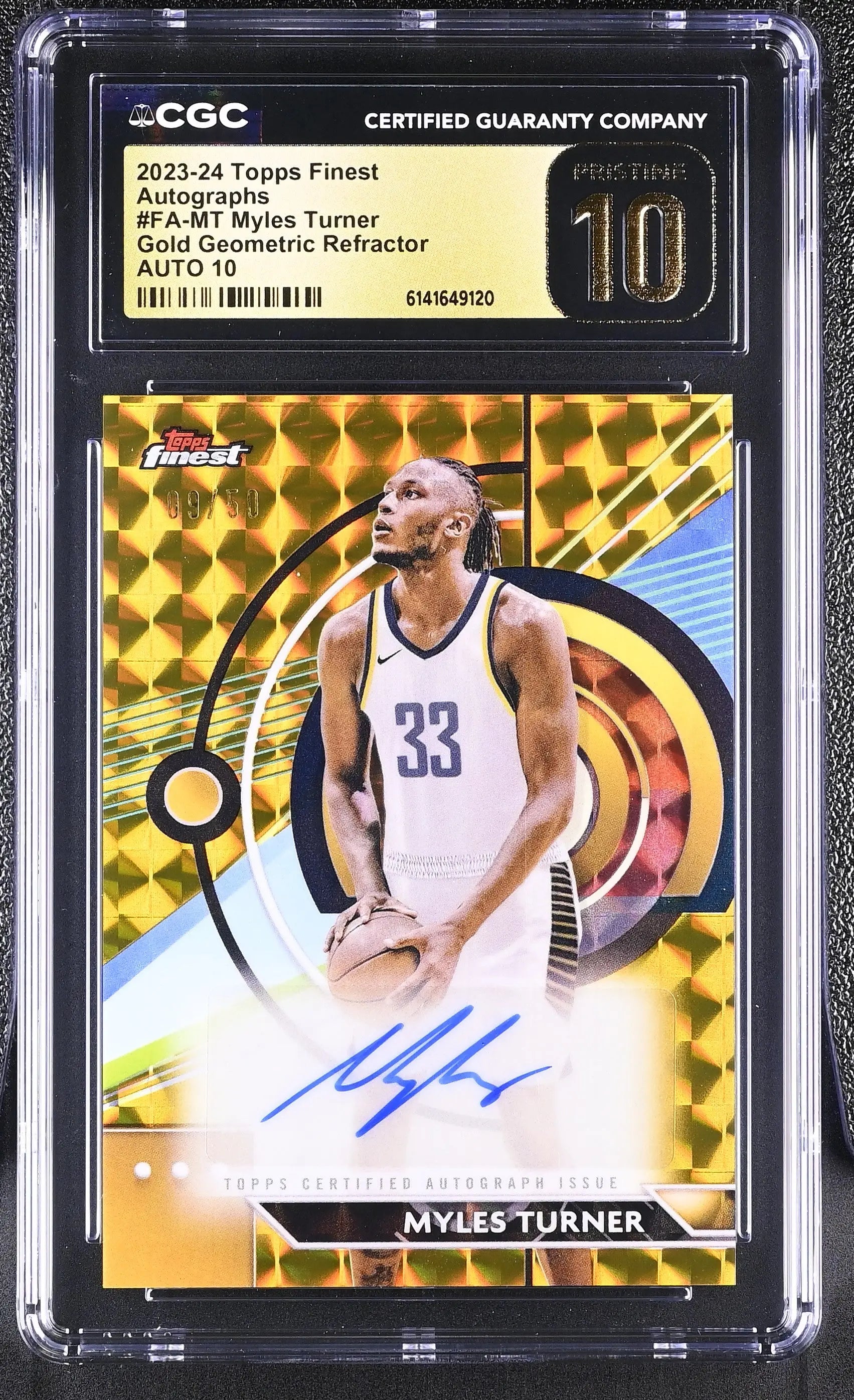 2023-24 Topps Finest Autographs Myles Turner Gold Geometric /50 CGC 10 Auto 10 