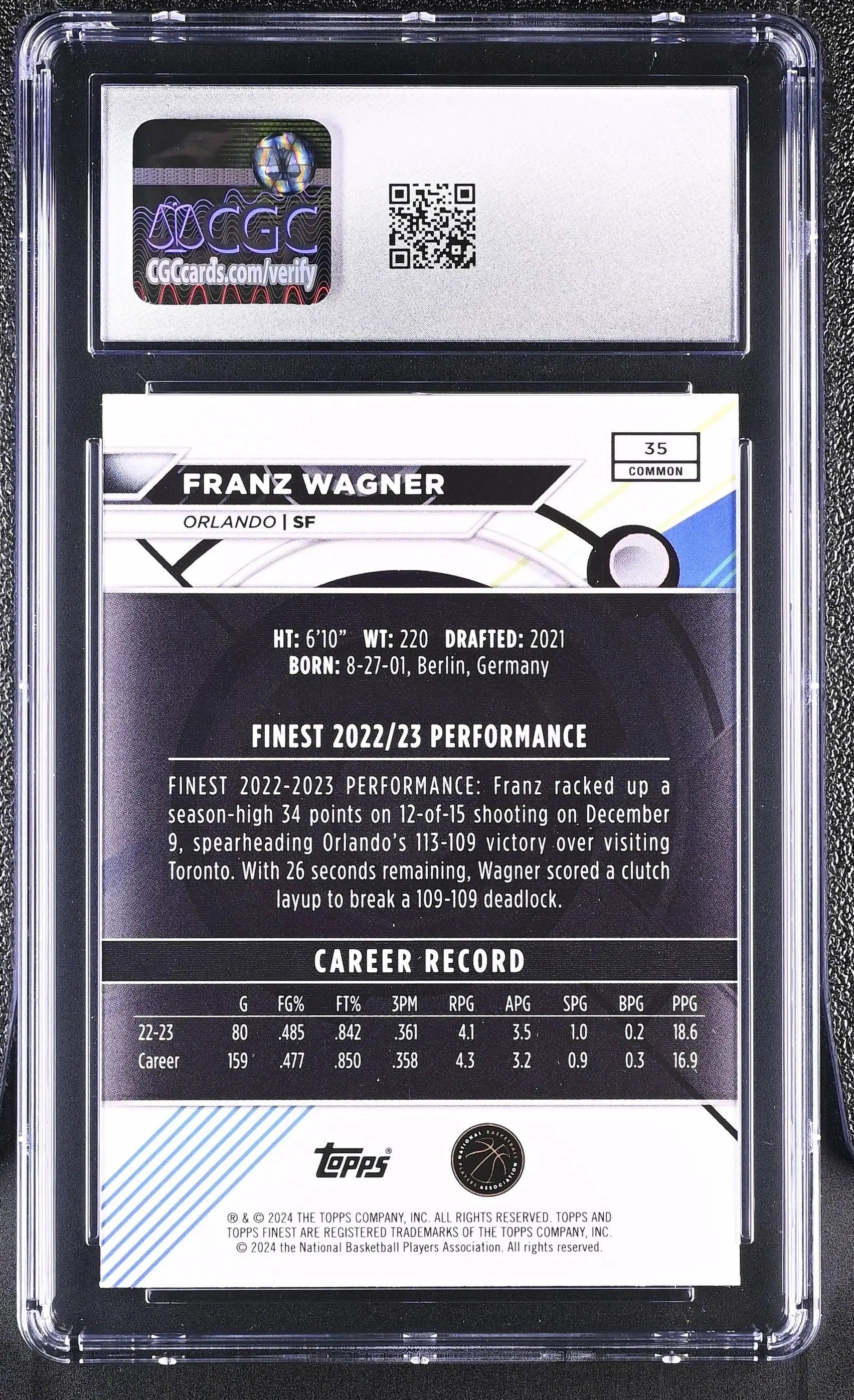2023-24 Topps Finest Franz Wagner Gold Geometric Refractor /50 CGC 10 