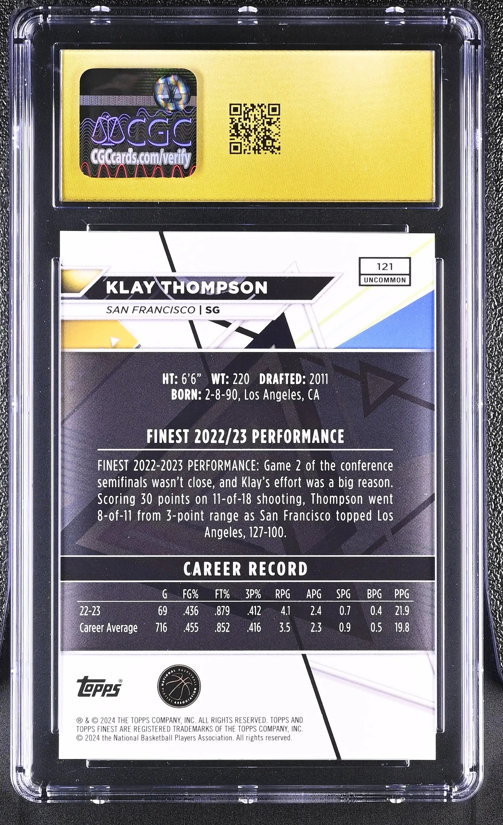2023-24 Topps Finest Klay Thompson Black Refractor /20 CGC 10 