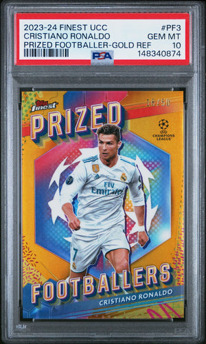 2023-24 Topps Finest UCC Prized Footballers Cristiano Ronaldo Gold /50 PSA 10 