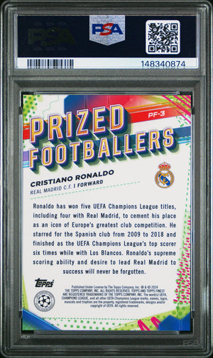2023-24 Topps Finest UCC Prized Footballers Cristiano Ronaldo Gold /50 PSA 10 