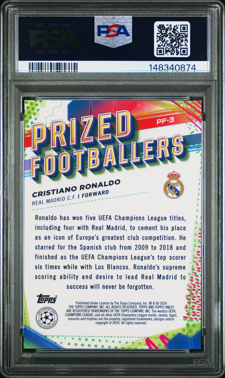 2023-24 Topps Finest UCC Prized Footballers Cristiano Ronaldo Gold /50 PSA 10 