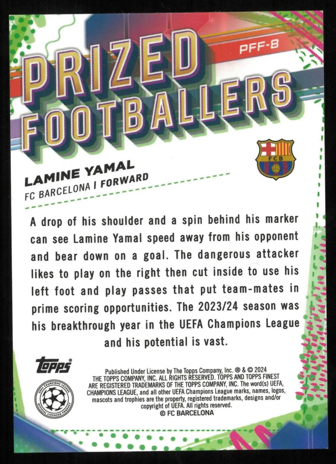 2023-24 Topps Finest UCC Prized Footballers Rookie Lamine Yamal Blue/Gold RC 