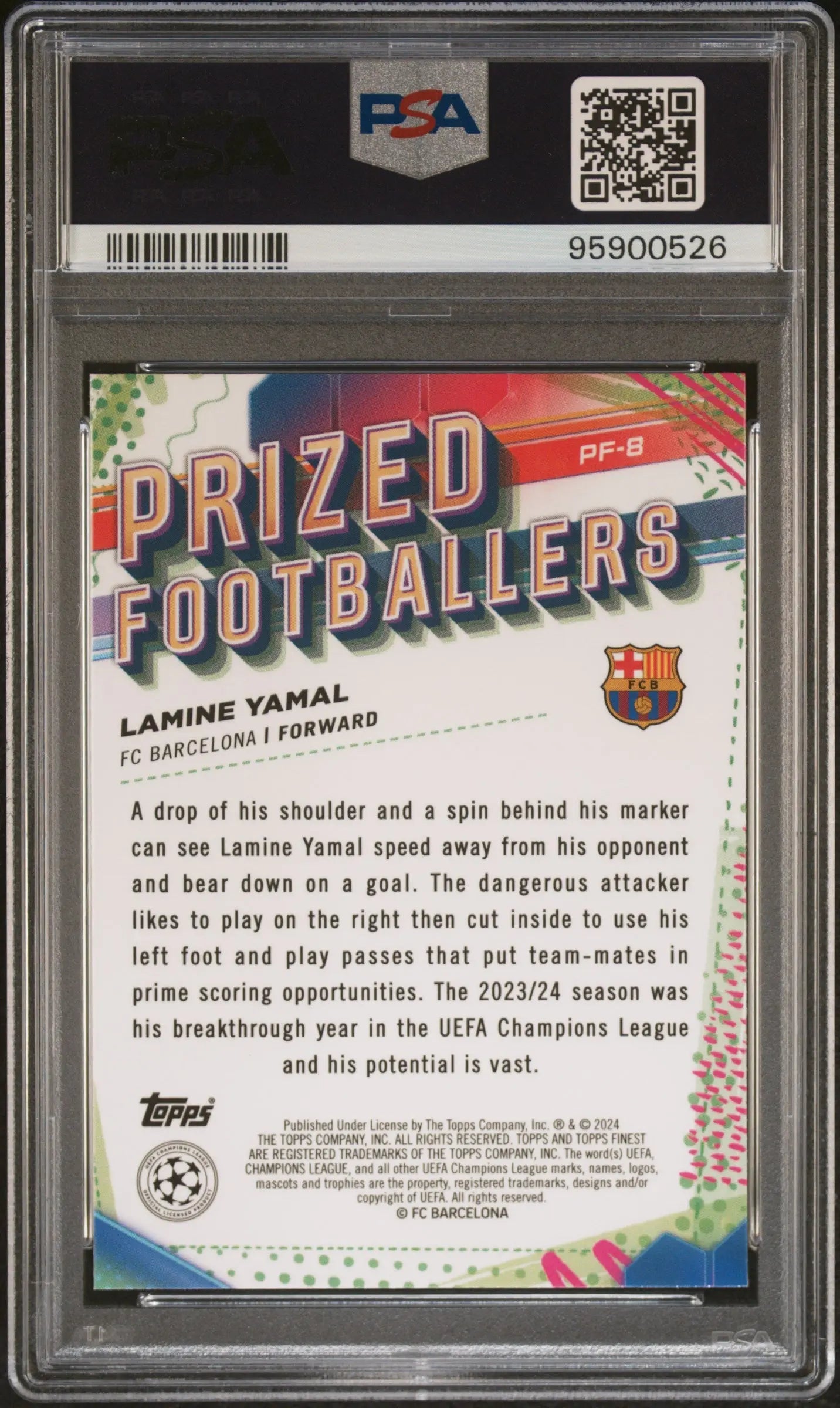 2023-24 Topps Finest UEFA CC Prized Footballers Rookie Lamine Yamal RC PSA 10 