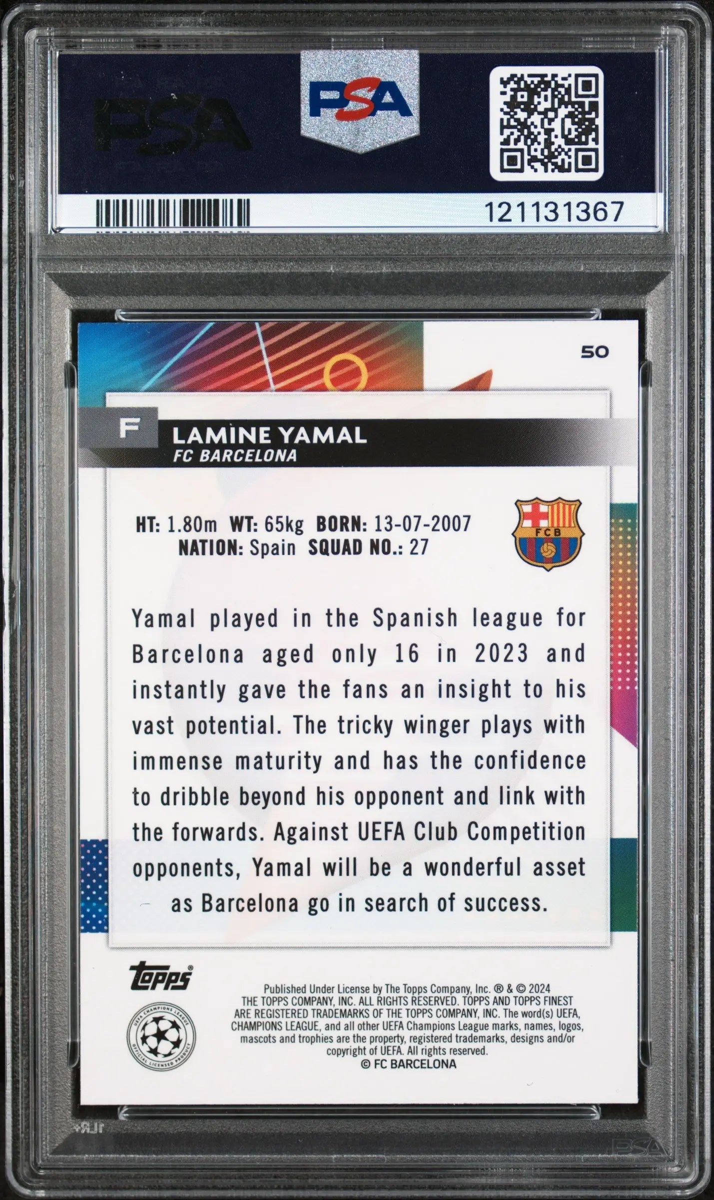 2023-24 Topps Finest UEFA Club Competitions Lamine Yamal PSA 10 