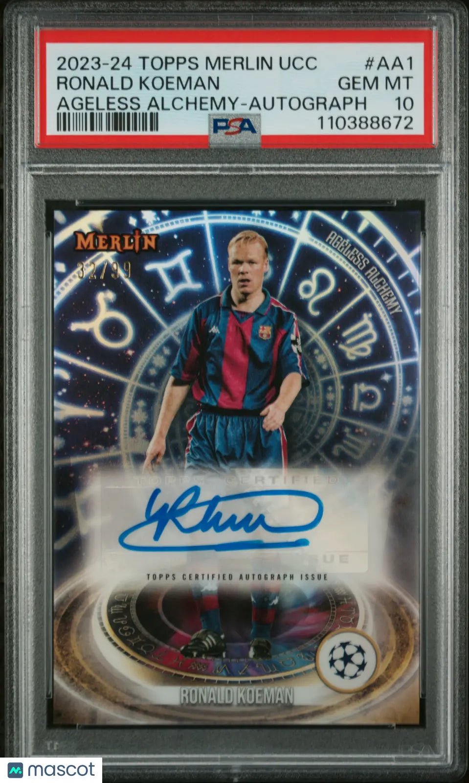 2023-24 Topps Merlin UCC Ageless Alchemy Ronald Koeman Autograph /99 PSA 10 