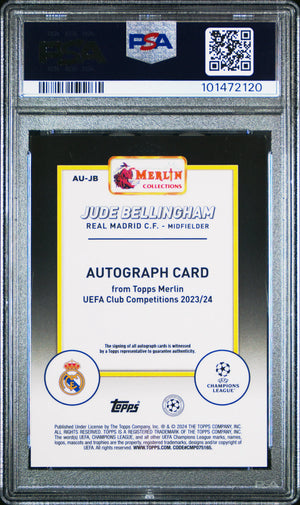 2023-24 Topps Merlin UCC Auto Autograph Jude Bellingham Blue Refractor /75 PSA 9 