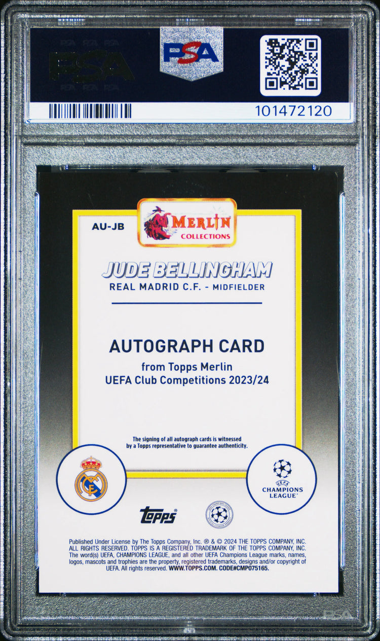 2023-24 Topps Merlin UCC Auto Autograph Jude Bellingham Blue Refractor /75 PSA 9 