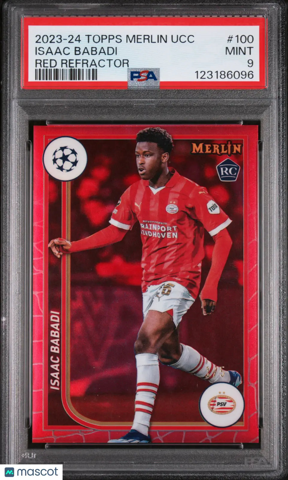 2023-24 Topps Merlin UCC Red Refractor Rookie Isaac Babadi /5 PSA 9 