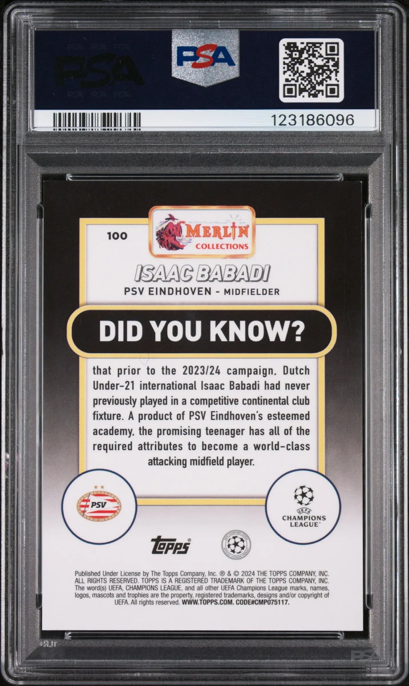 2023-24 Topps Merlin UCC Red Refractor Rookie Isaac Babadi /5 PSA 9 