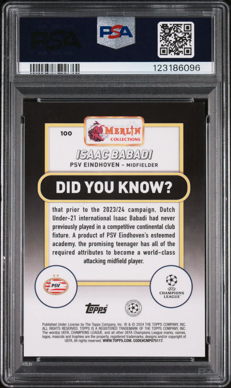 2023-24 Topps Merlin UCC Red Refractor Rookie Isaac Babadi /5 PSA 9 