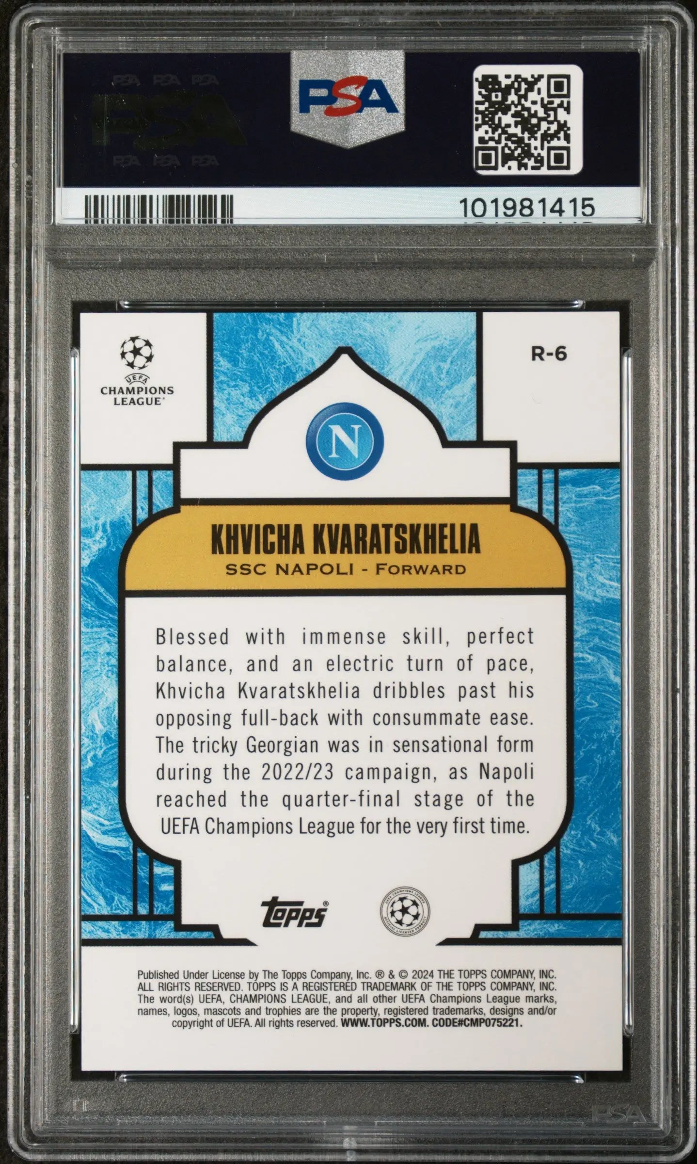2023-24 Topps Merlin UCC Renaissance Khvicha Kvaratskhelia Red Refractor PSA 10 