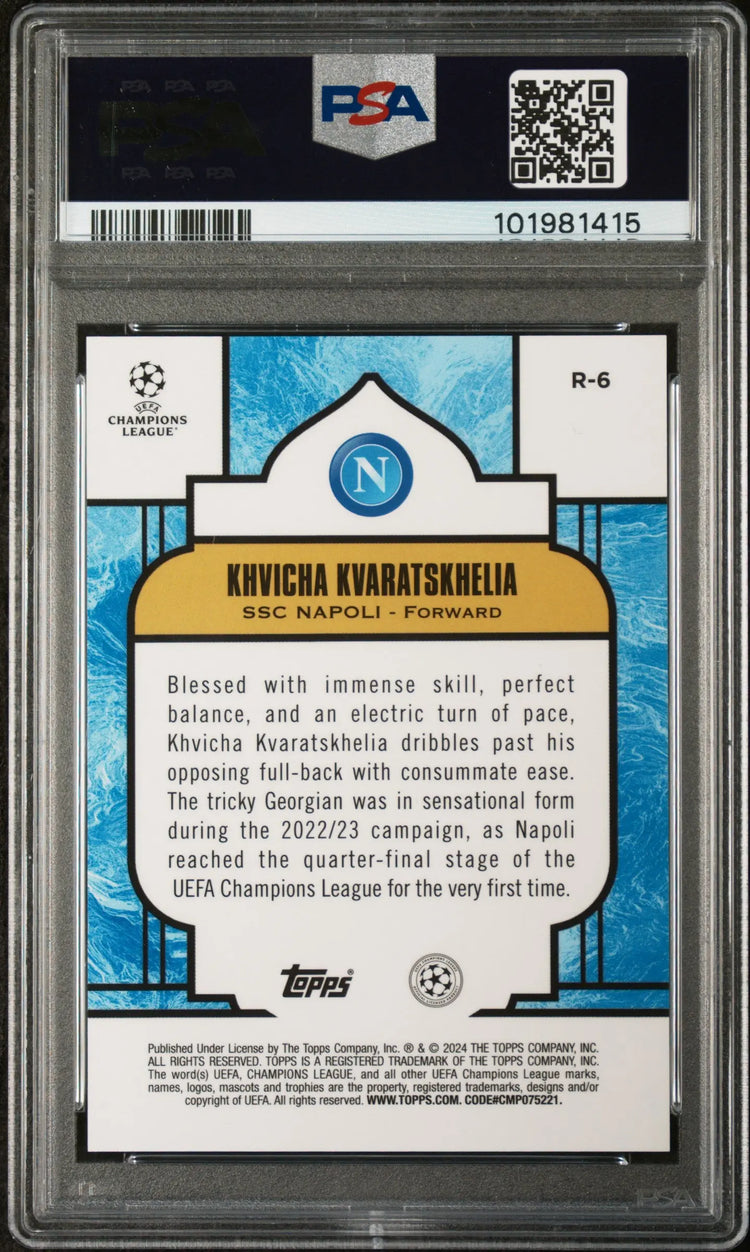 2023-24 Topps Merlin UCC Renaissance Khvicha Kvaratskhelia Red Refractor PSA 10 