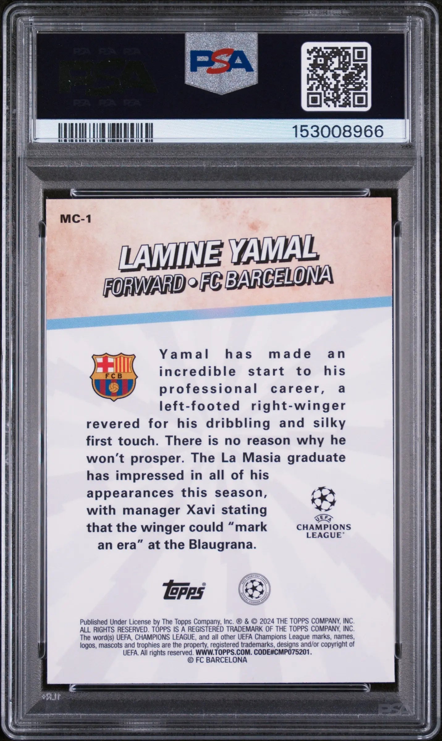 2023-24 Topps Merlin UCCs Merlin's Chosen Ones Rookie Lamine Yamal RC PSA 9 
