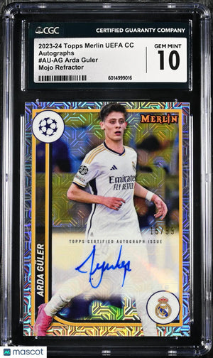 2023-24 Topps Merlin UEFA CC Arda Guler Mojo Refractor /99 Auto Autograph CGC 10 