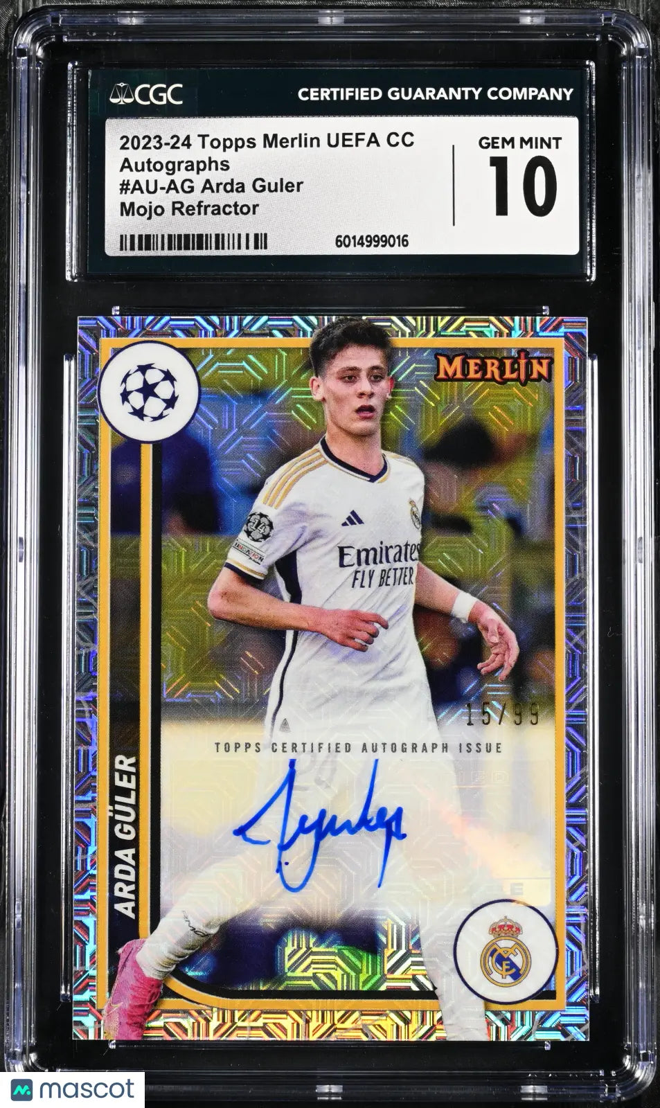 2023-24 Topps Merlin UEFA CC Arda Guler Mojo Refractor /99 Auto Autograph CGC 10 