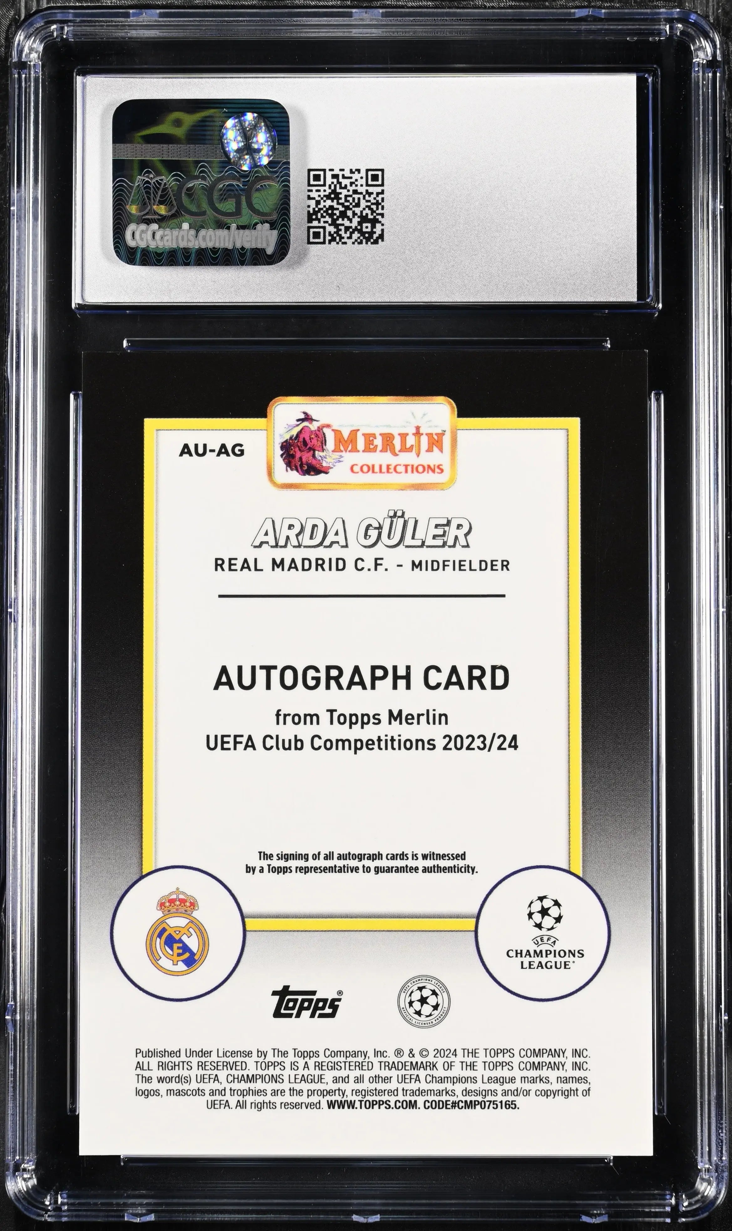 2023-24 Topps Merlin UEFA CC Arda Guler Mojo Refractor /99 Auto Autograph CGC 10 