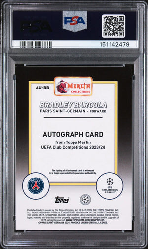 2023-24 Topps Merlin UEFA Club Competitions Autograph Bradley Barcola Auto PSA 9 